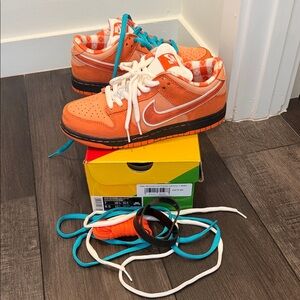Nike Orange and White Sneakers with Blue Laces